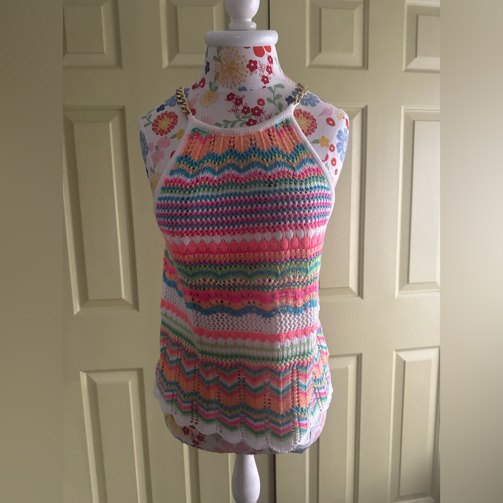 Lilly Pulitzer Multicolor Crochet Top with Gold Chain